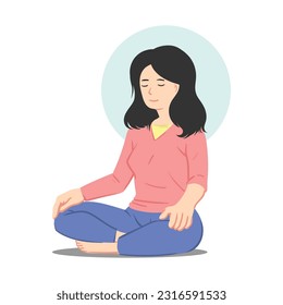 Teenage girl, girl meditates, practices yoga ,Supports a healthy lifestyle,Vector Illustration.