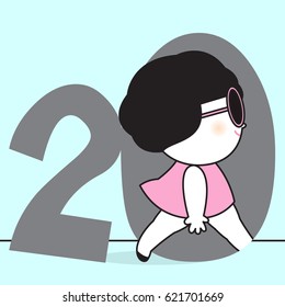 Teenage Girl Is On Turning To Twenty Concept Card Character illustration
