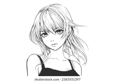 Retratos de niñas adolescentes en blanco y negro: Escuelas de estilo anime con ojos grandes