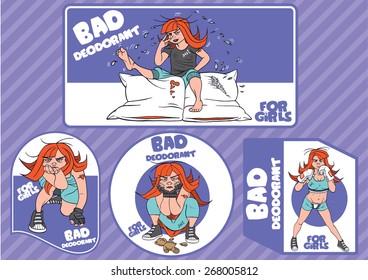 Teenage girl poses, an editable vector label concept