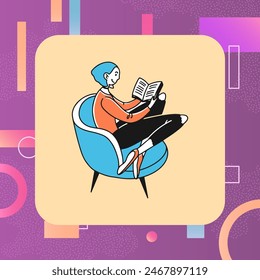 Teenage girl reading book in armchair. Student doing her homework for class flat vector illustration. Knowledge, literature, leisure concept for banner, website design or landing web page