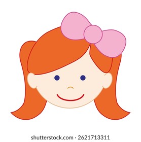 Teenage girl with red hair. Cute girl face with pink bow. In cartoon style. Vector illustration EPS 10