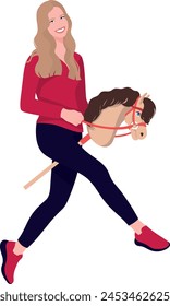 Teenage girl rides her horse for sport hobbyhorse