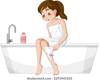 Teenage Girl Shaving Leg Hair illustration