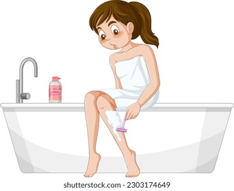 Teenage Girl Shaving Leg Hair illustration