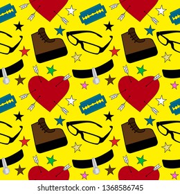 teenage girl stuff with yellow background. Seamless pattern