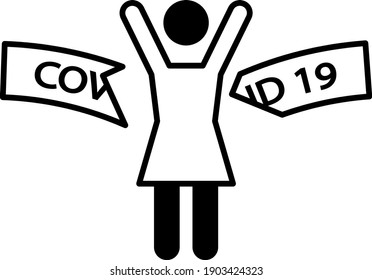 Teenage Girl takes dergit torn inscription coronavirus outdoor concept, Victory over coronavirus vector glyph icon design, The end of COVID-19 Pandemic crisis and lockdown symbol on white background