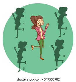 Teenage Girl Telephone Shadow Visual Game. Find the right mirror shadow image! Solution No.1. Illustration is in eps10 vector mode, elements isolated. 