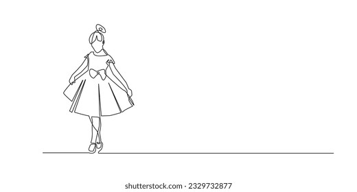 teenage girl trying on party dress.teenage girl getting ready for party.vector continuous line