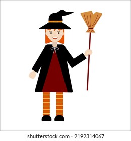 Teenage girl in witch costumes for Halloween festival. Vector isolated image for use in poster design or web design