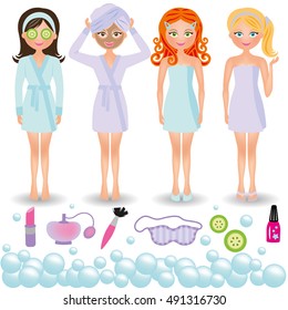 Teenage girls in bathrobe for spa party 