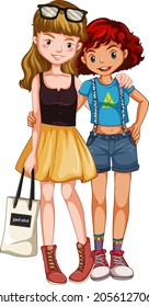 Teenage girls in casual costume illustration