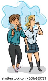 Teenage Girls Vaping A E-cigarettes Together