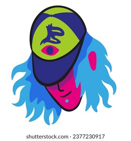 teenage guy with long hair in a cap hiding his eyes in vector. subcultural character in flat style. icon template for print website app poster sticker. children teen icons series