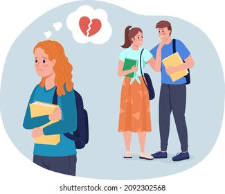 Teenage Heartbreak 2D Vector Isolated Illustration. Failed Love Confession. Rejected Schoolgirl And Happy Couple Flat Characters On Cartoon Background. High School Relationship Colourful Scene