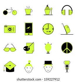 Teenage icons of green and black color, stock vector