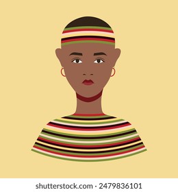 Teenage Maasai girl in traditional costume. Local Aboriginal resident. Vector illustration. EPS10
