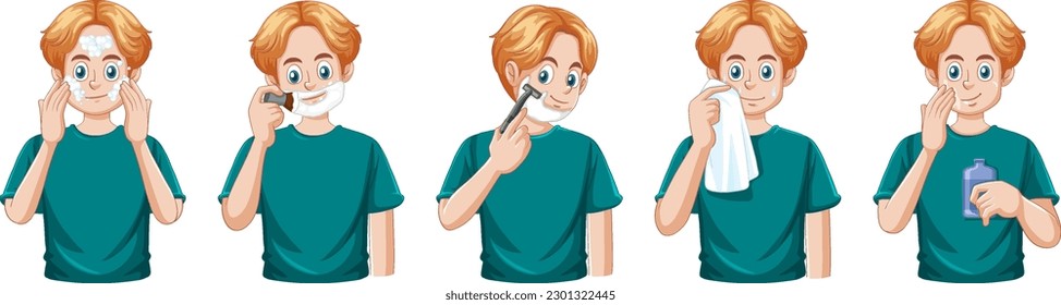 Teenage Man Shaving and Taking Care of His Skin illustration