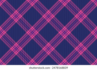 Teenage plaid vector seamless, mat tartan background texture. Wallpaper fabric check pattern textile in blue and pink color.