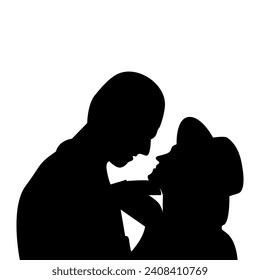 Teenage  romantic couple silhouette icon vector design 