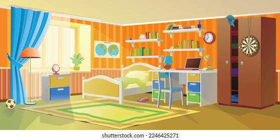 Teenage room. Children's room with bed, wardrobe and study table.