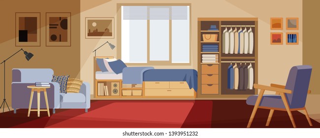 Teenage room. Colorful vector illustration in flat cartoon style.