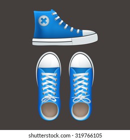 Teenage school boys and girls popular street wear high top sneakers chucks gumshoes  abstract isolated vector illustration