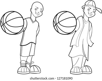 Teenage street and court basketball player illustration set