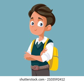 Teenage Student with Backpack Vector Cartoon Illustration. Happy schoolboy ready to go back to school
