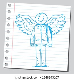 Teenage student boy having wings