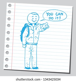 Teenage student boy speaking you can do it