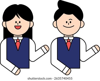 Teenage student characters with various facial expressions, emotional expressions, children wearing school uniforms, vector illustration set
