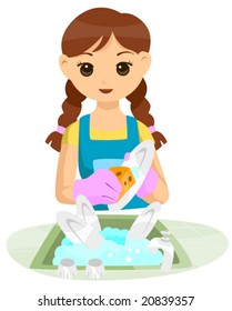 Teenage washing dishes - Vector