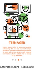 Teenager banner. Outline illustration of teenager vector banner for web design