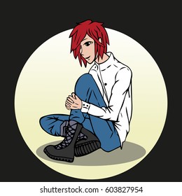 Teenager being doubtful or thinking about something. Boy sitting in concentration pose.