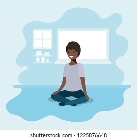 teenager black boy seated avatar character