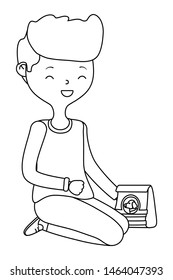 Teenager boy cartoon with dog food design