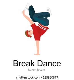 Teenager boy dancing hip hop style isolated vector illustration. Young cool dancer dance motion, break pose balance