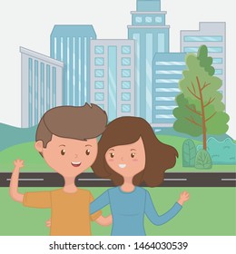 Teenager boy and girl cartoon design