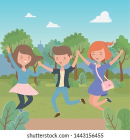 Teenager boy and girls cartoons design