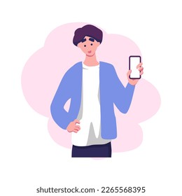 teenager boy holding smartphone illustration