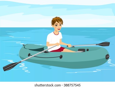 teenager boy in rubber boat