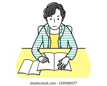 Teenager Boy Studying Desk Stock Vector (Royalty Free) 1307335282 ...