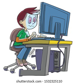 teenager boy who is hypnotically staring at a computer screen