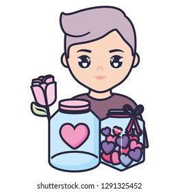 teenager boy young with jars and rose