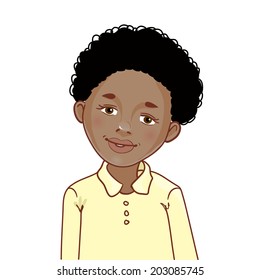 Teenager cartoon African American boy with curly hair