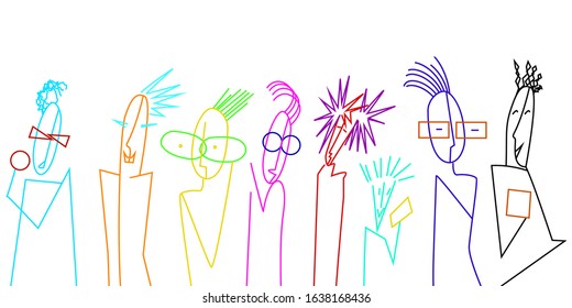 teenager characters, crowd of vivid colored teens on the white background, teens contemporary idea, vector