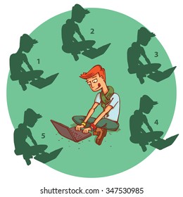 Teenager Computer Shadow Visual Game. Find the right mirror shadow image! Solution No.3. Illustration is in eps10 vector mode, elements isolated. 