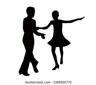 teenager couple dancing silhouette vector