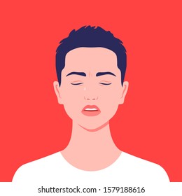 The teenager is crying. Avatar of a sad student. Failure and despair. Vector flat illustration